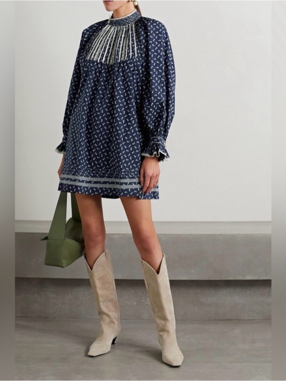 DOEN Navy Beatrice long sleeve floral dress - Picture 3 of 12